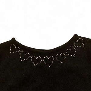 VTG 80s Selection Black Rhinestone Heart Cropped Sweater Puff Sleeve - S